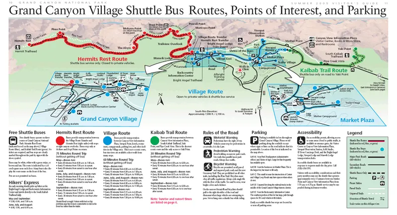 Mapa de las rutas del autobús lanzadera del Grand Canyon Village