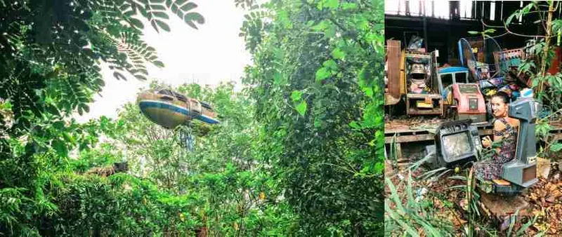 Tobogán del parque desapareciendo entre la vegetación