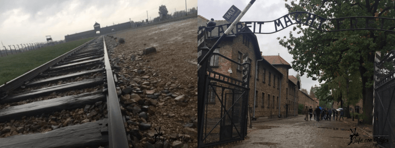  vías de tren de Birkenau y puerta de Auschwitz